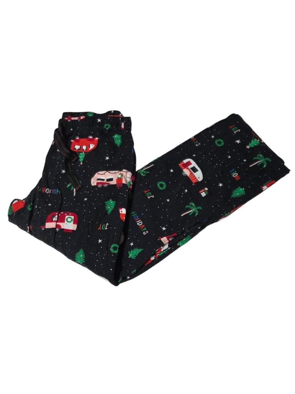 Old Navy Holiday Pajama Pants Size Medium Black Campers Trees PJs Sleepwear